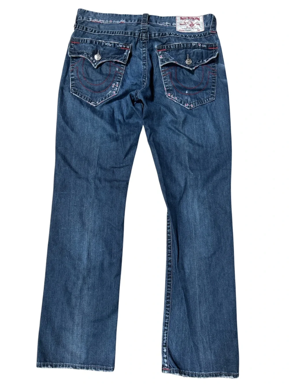 True Religion Men’s Straight Flap Jeans Red Stitch Dark Wash Size 34
